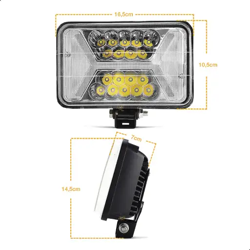 Farol LED Universal 4x6 Pol 96w Retangular Com Seta Laranja X - Par