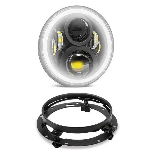 Farol 7 Pol LED 60W Angel Eyes e Seta - 2a Ger + Suporte Universal - Motos Harley - Un