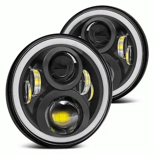 Kit Farol LED 7 Polegadas 60w Angel Eyes e Seta 2a Ger + Suporte Para Mitsubishi L200, Pajero TR4, Sport