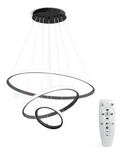 Lustre Pendente Moderno Led 3 Anéis 3 Tons Branco C Controle