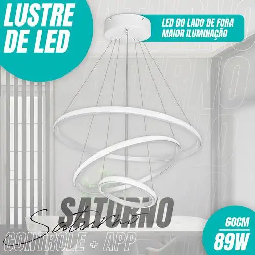 Lustre Pendente Led Moderno Anéis Led 89w 3 Arcos Dourado