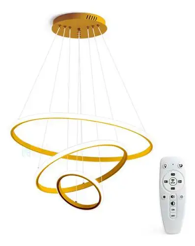 Lustre Pendente Moderno Led 3 Anéis 3 Tons Branco C Controle