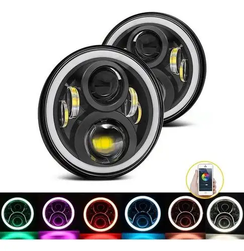 Farol Led 7  Angel Eyes Colorido Rgb Bluetooth 4x4 Off Road