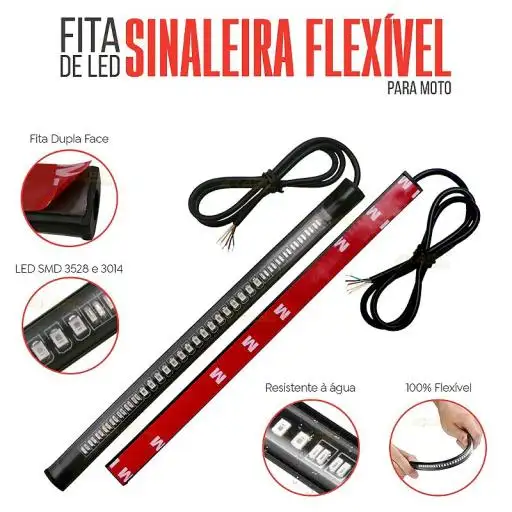 Fita de LED Sinalização P/ Moto - 20cm - Seta, Lanterna e Freio