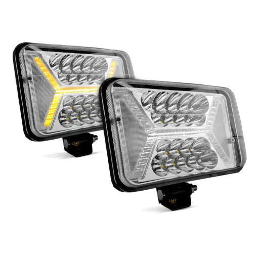 Farol LED Universal 4x6 Pol 96w Retangular Com Seta Laranja X - Par