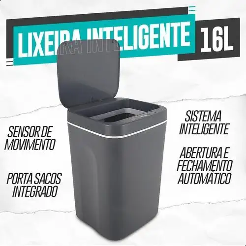 Lixeira Inteligente Com Sensor Automatico Abre Sem Tocar Mao